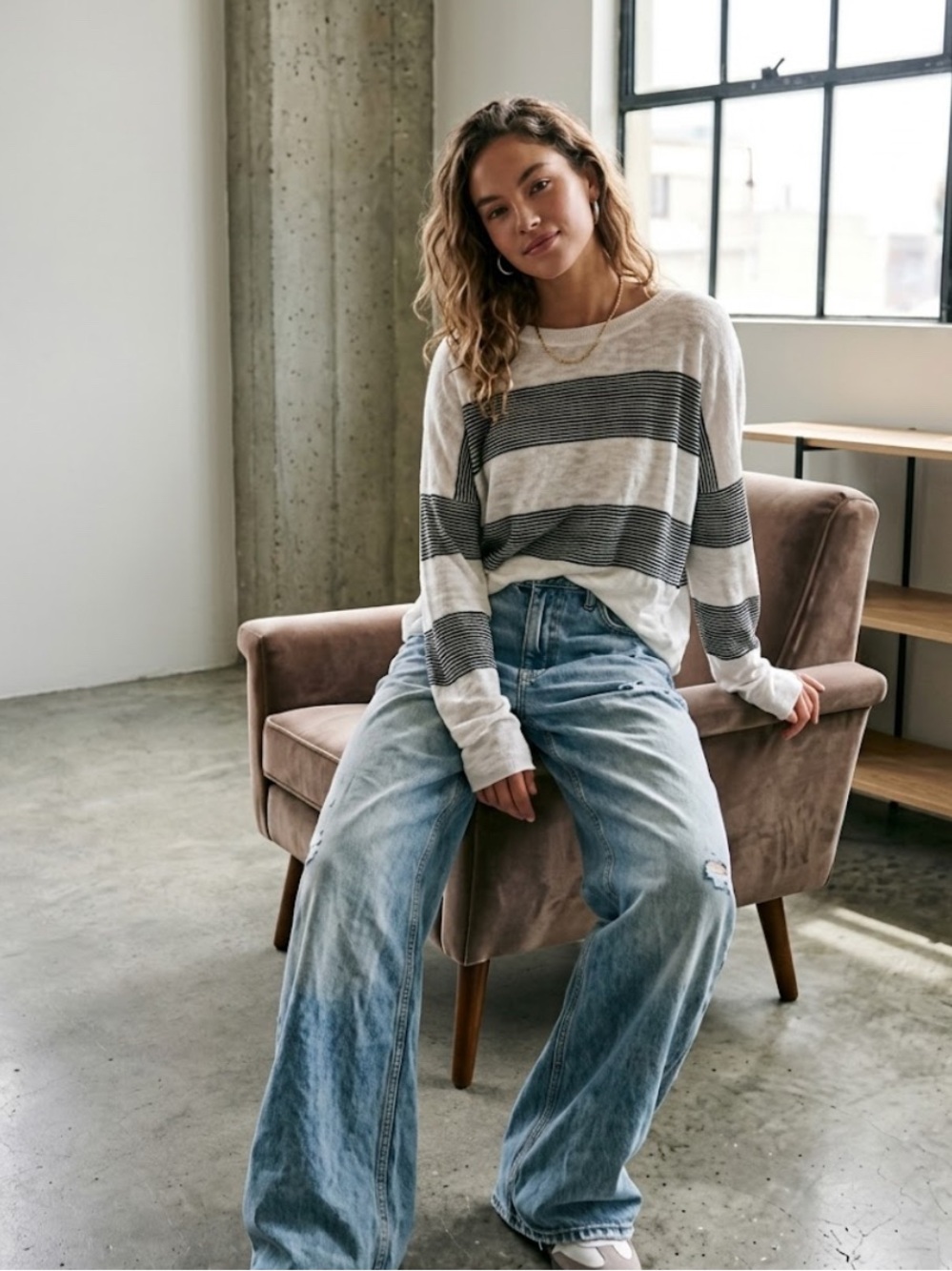 VINCE Striped  Linen Top